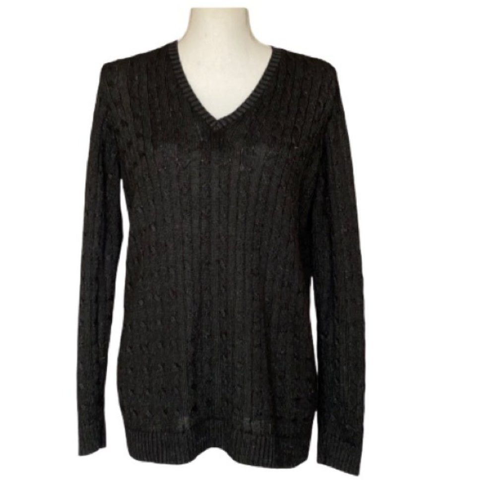 Ralph Lauren Black Lacquered Cable Knit Sweater size L